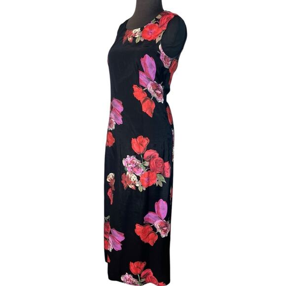 Vtg 90s Floral Feminine Modest Maxi Dress Sz8 Dark Romantic Boho Glam Garden - Picture 2 of 5